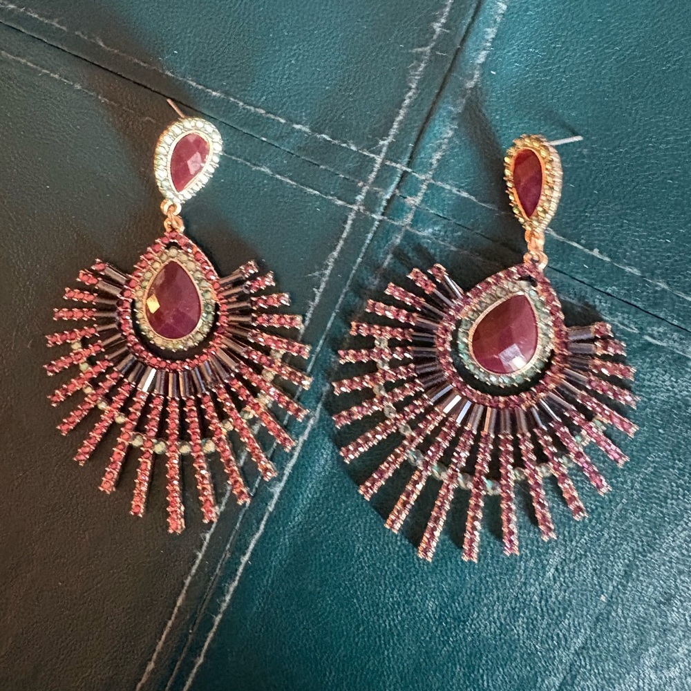 Elegant Gold and Pink Chandelier Earrings